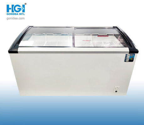 R290 أيس كريم زجاج منزلق أعلى فريزر أفقي 358 لتر تذويب يدوي
